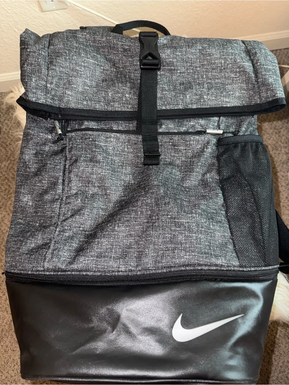 Nike Gray/Black Roll-Top Backpack with Shoe Compartment